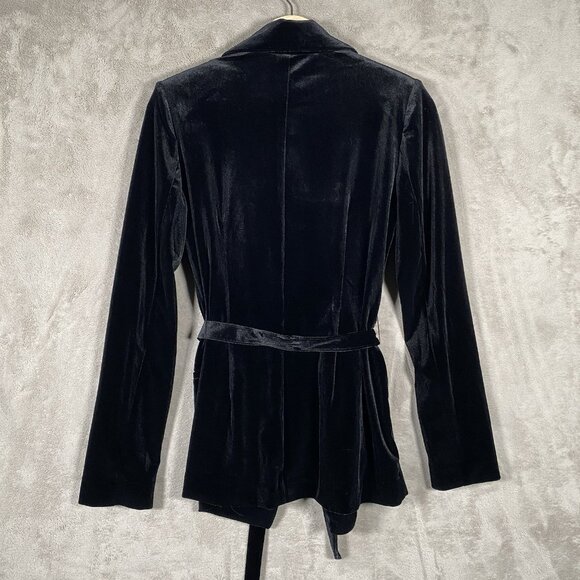 WHBM Velvet Blazer Size 4 Black Tie Waist Relaxed Holiday Dinner Party Jacket - Picture 3 of 16
